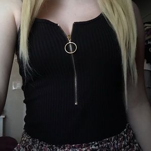 Shien Medium Black Tank Top Bodysuit w/ Zipper